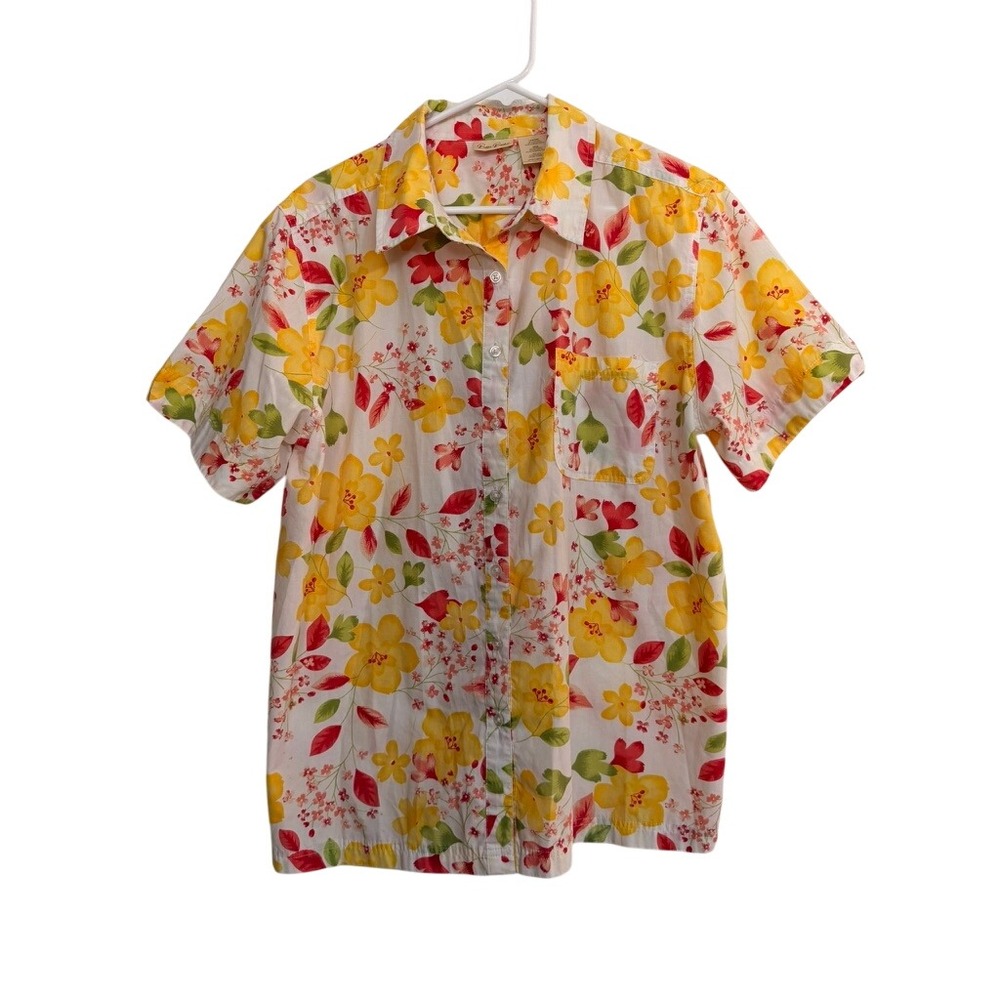 Vintage Bobbie Brooks Woman Floral Button Up Shirt Yellow White PlusSize 14W/16W